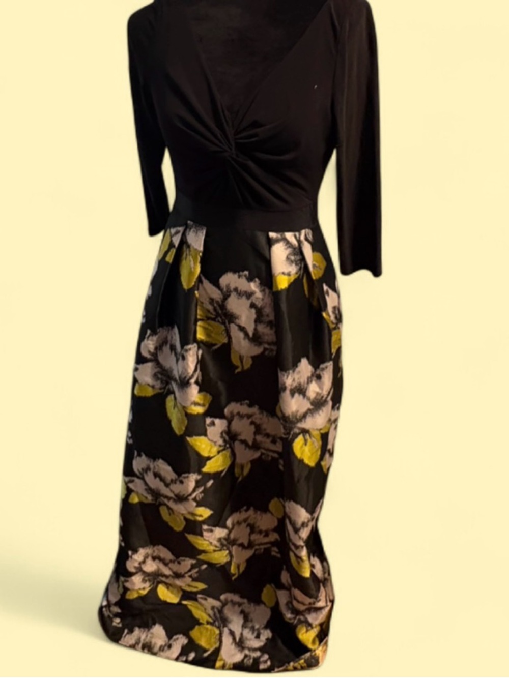 Adrianna Papell Black Dress with Subtle Charcoal Trim